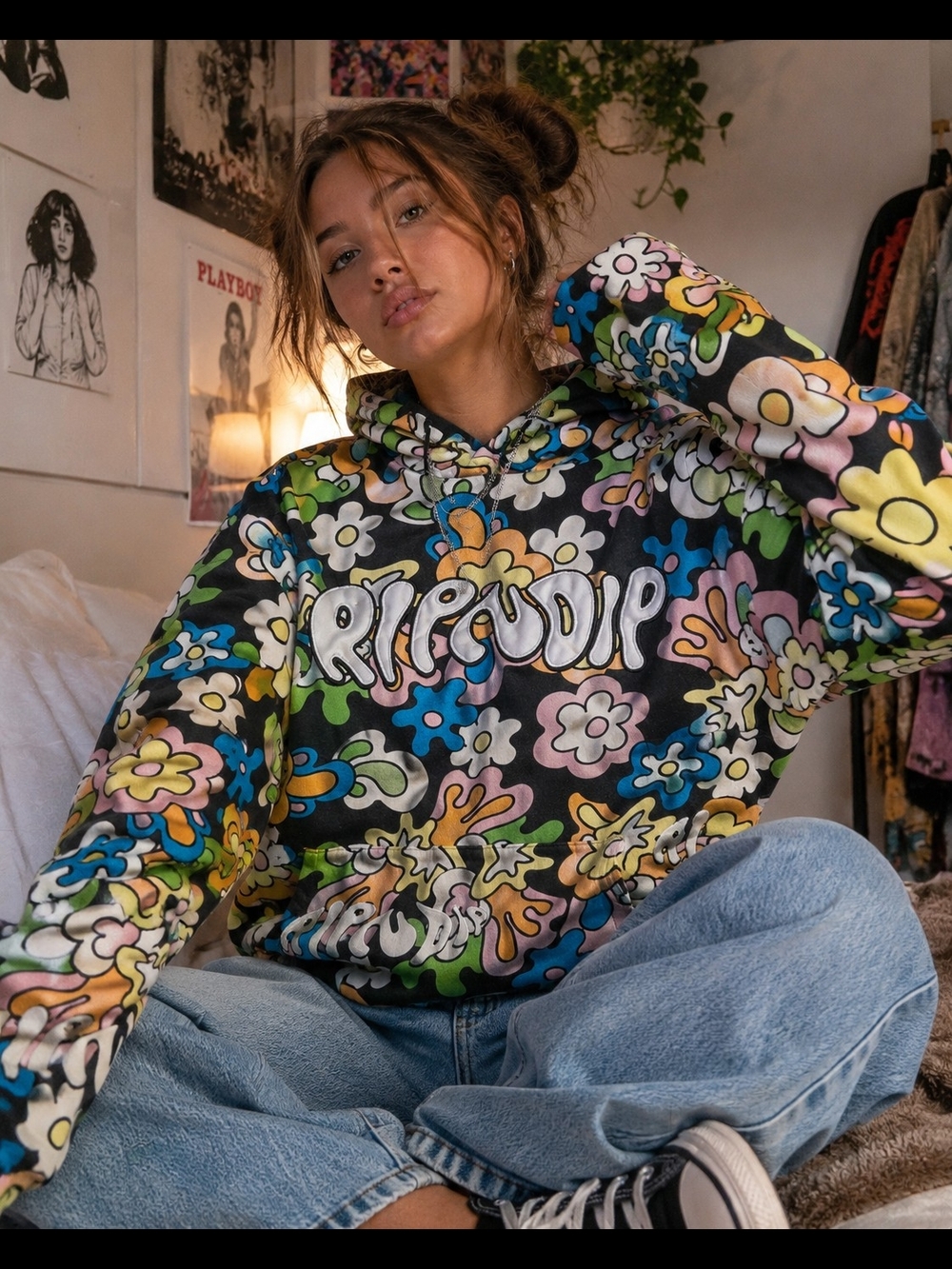 RIPNDIP Floral Graphicl Streetwear Skater Hoodie in Multicolor